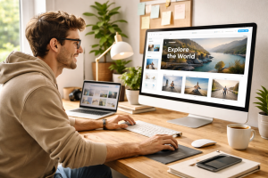 Un jeune homme qui crée un site web sans coder